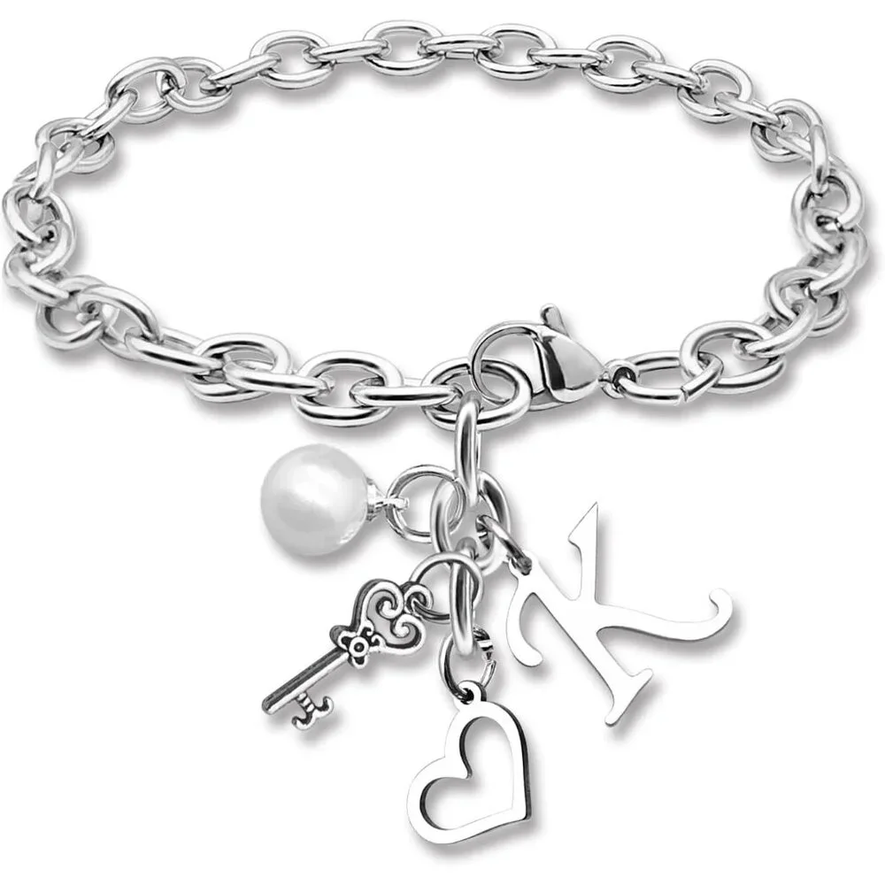 Initial A-Z Bracelets Gift for Women Girls Stainless Steel Chain Bracelet 26 Alp